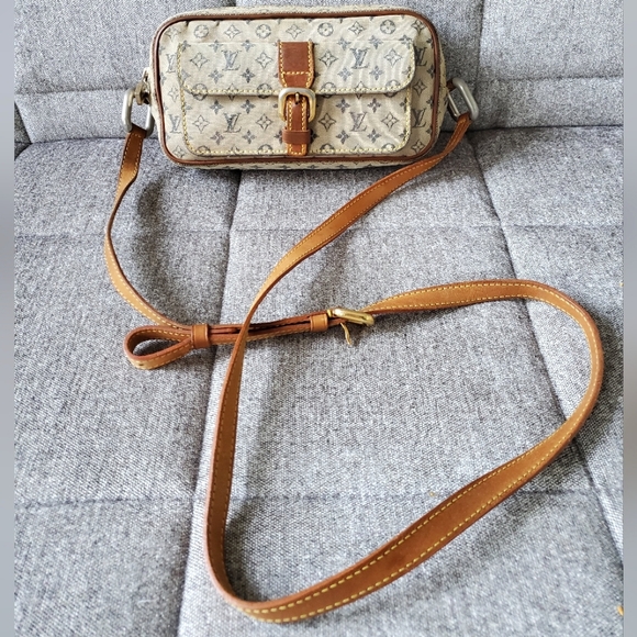 Authentic Louis Vuitton Juliette Mini Lin Crossbody Bag With Blue LV Monogram - Picture 3 of 14